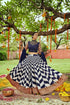 Shubhkala White & Navy Maslin Cotton Digital Printed Navratri Lehenga